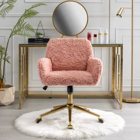 A&A Furniture Artificial Rabbit Hair Office Chair With Gold Base, Adjustable (Color: Pink)