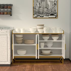 Modern Kitchen Buffet Storage Cabinet White Gloss With Metal Legs (Option: Golden White)