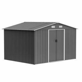 10X8 FT Outdoor Storage Shed, Metal Foundation & Lockable Doors, Tool Shed For Garden, Patio, Backyard, Lawn, Grey (Option: 10X8 ft Grey)