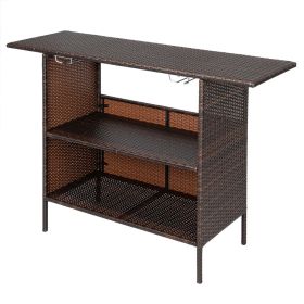 Including 2 Wine Glass Holders, Brown Gradient Woven Rattan Bar Table (Option: Brown Gradient Rattan)