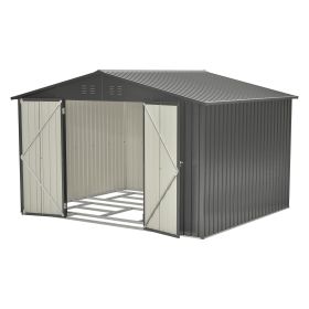 10X8 FT Outdoor Storage Shed, All Weather Metal Sheds With Lockable Doors, Tool Shed For Garden, Patio, Backyard, Lawn, Black (Color: Black)