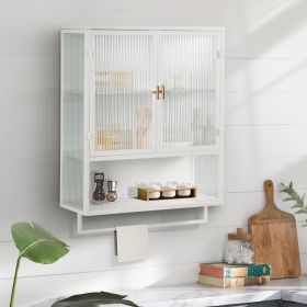 Modern Two-Door Wall Cabinet With Glass Doors And Open Shelf (Color: White)