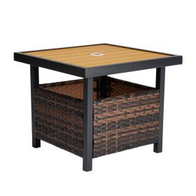Yellow Plastic Wood Surface, Brown Gradient Rattan, Weaving Rattan Edge Tables (Option: Weaving Rattan Edge Tables)