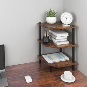 Desk Corner Shelves, Three-tier Corner Storage Shelves, Rustic Brown Shelves Suitable For Small Spaces, Suitable For Home Offices, Kitchens, Bath (Color: Brown)