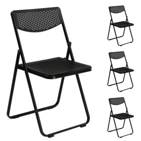4pcs Black, Cut-out Pattern, Courtyard Plastic Folding Chair (Color: Black)