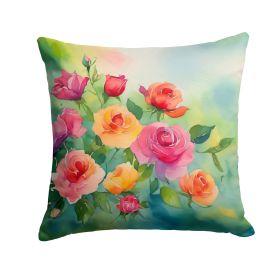 Roses in Watercolor Throw Pillow Machine Washable, Indoor Outdoor Decorative Pillow for Couch, Bed or Patio, 18Hx18W (Default: Default)