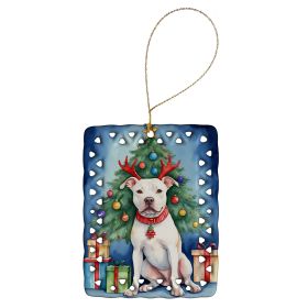 Pit Bull Terrier Christmas Reindeer Porcelain Ornament Christmas Tree Hanging Decorations for Home Christmas Holiday, Rectangle, Gift, Multicolor (Default: Default)