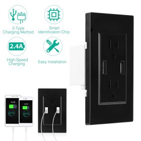 1Pc USB Wall Outlet Dual 2.4A USB Wall Charger High Speed Duplex Wall Socket US Standard (Color: Black)